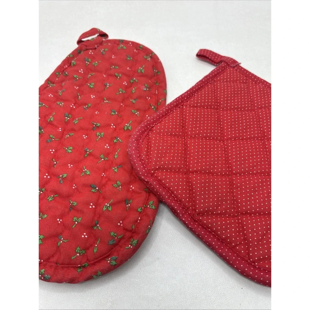 Vtg Christmas Pot Holders Hot Pad Lot Of 4 Quilted 80's B&D Wreath Goose Santa